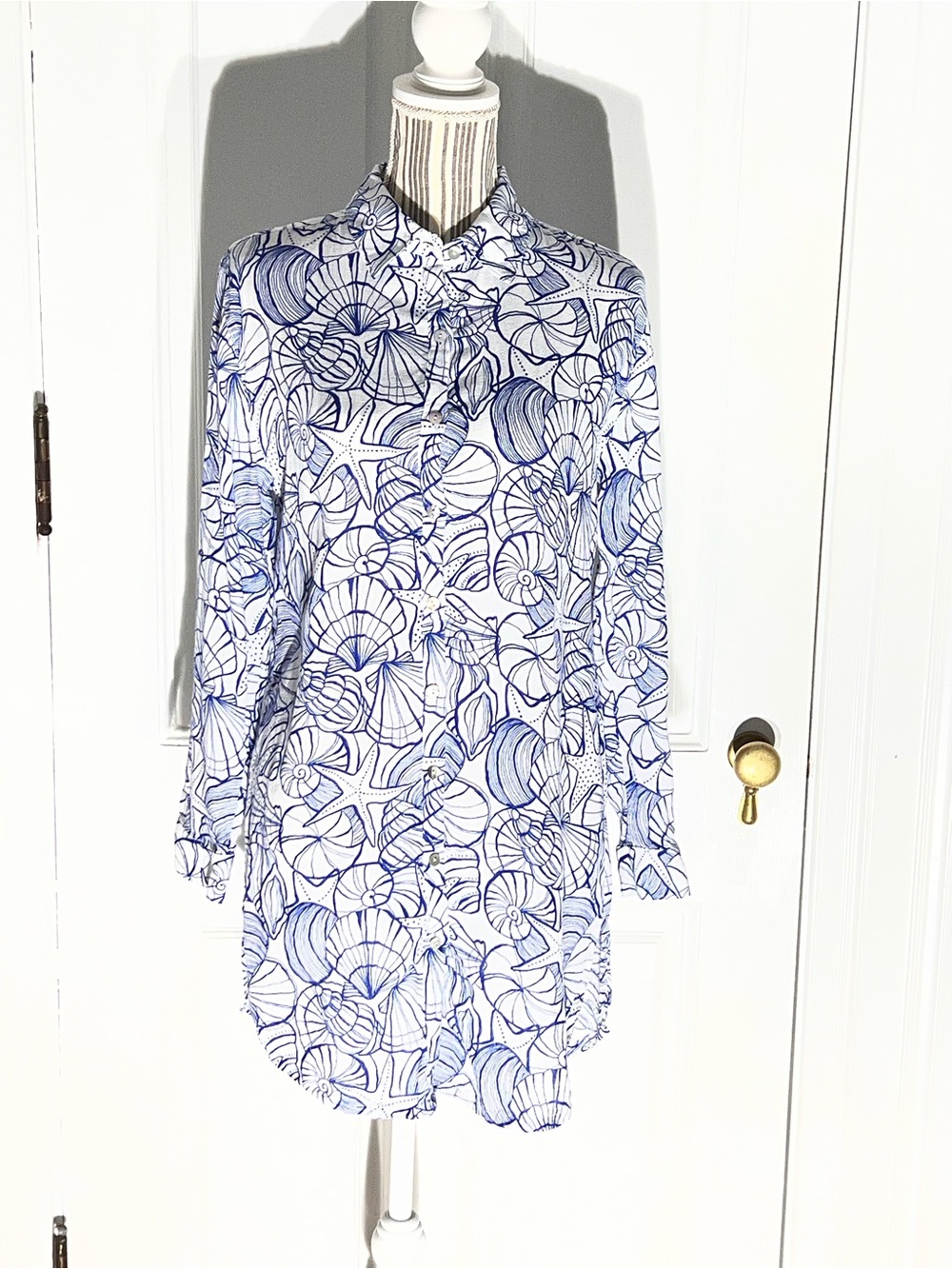 Women’s Long Sleeve Shell Martha Stewart small shirt dress beach cover up D537